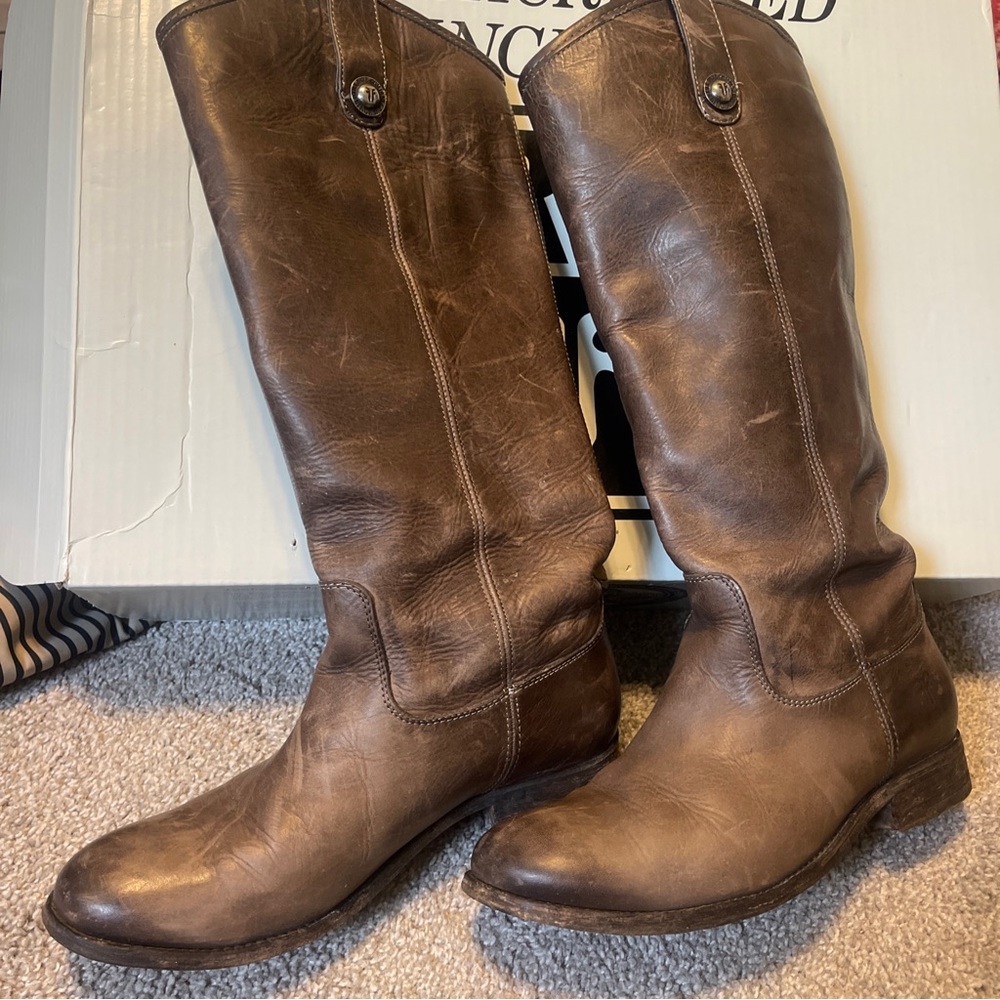 Frye Melissa Distressed Slate Grey Button Tall Riding Boots Size 7.5